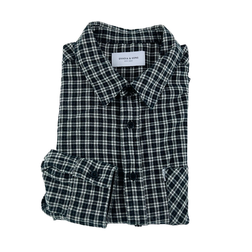 Ovadia‎ & Sons New York Blue & White Plaid Long Sleeve Cotton Button Up Medium